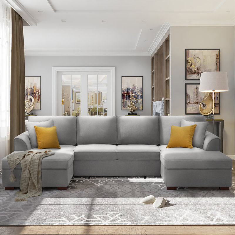 EROMMY 116.53 Wide Linen Symmetrical Sleeper Sofa Chaise Sectional Reviews Wayfair